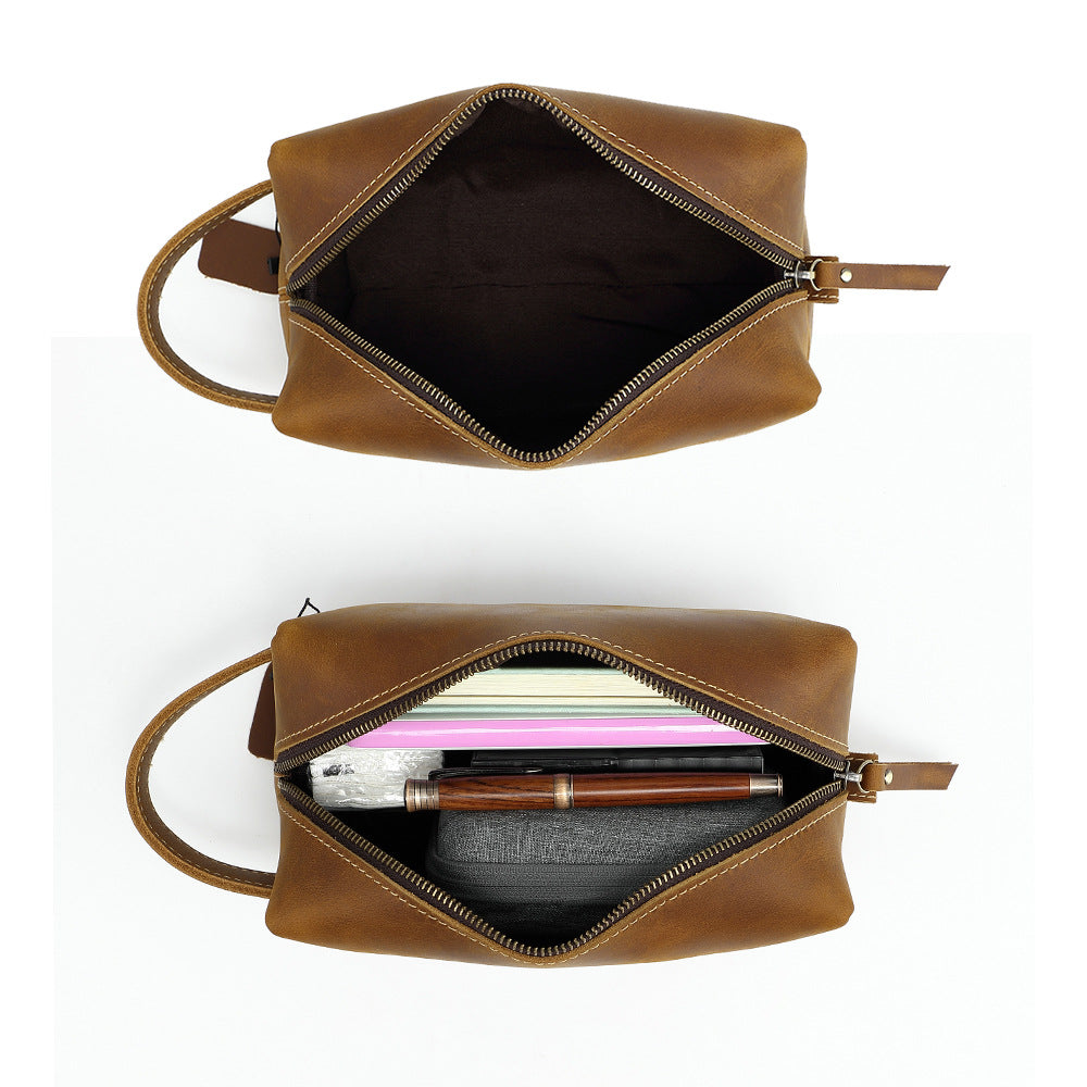 Men's Real Leather Toiletry First Layer Cowhide Buggy Vintage Men's Handbags