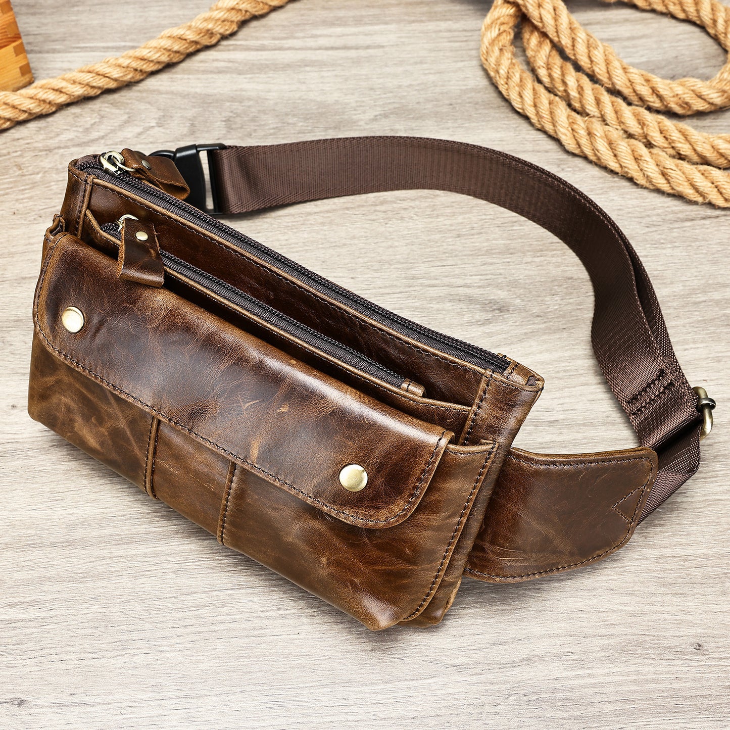 Men's Leather High-grade First Layer Cowhide Boys Men's Chest Bags