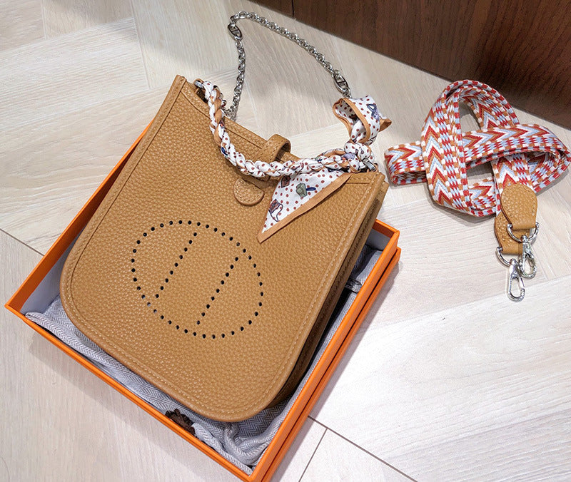 Women's First Layer Cowhide Genuine Leather Lychee Bucket Bags