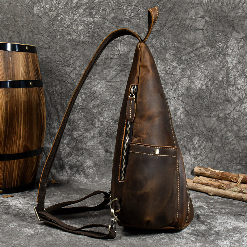 Men's Vintage Leather Crazy Horse Cowhide Men's Chest Bags
