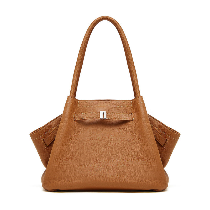 Women's Simple Pleated Vegetable Basket Temperament Genuine Shoulder Bags