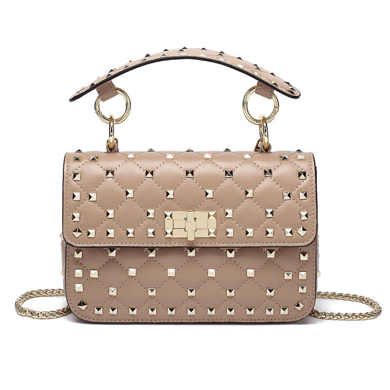 Women's Sheepskin Rivet Soft Leather Punk Chain Bags