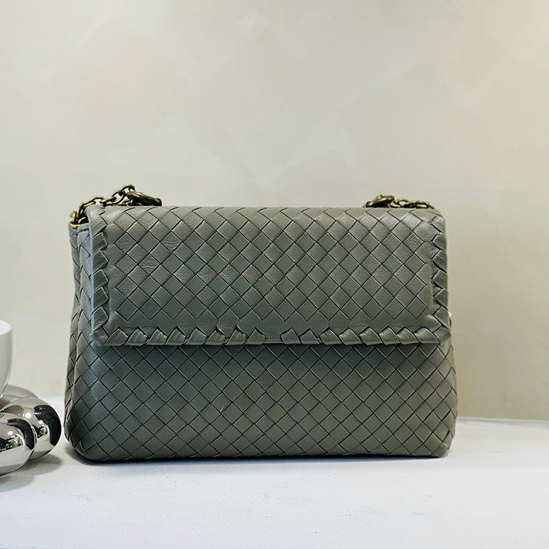 Woven Large Capacity Portable Genuine Leather Shoulder Bags