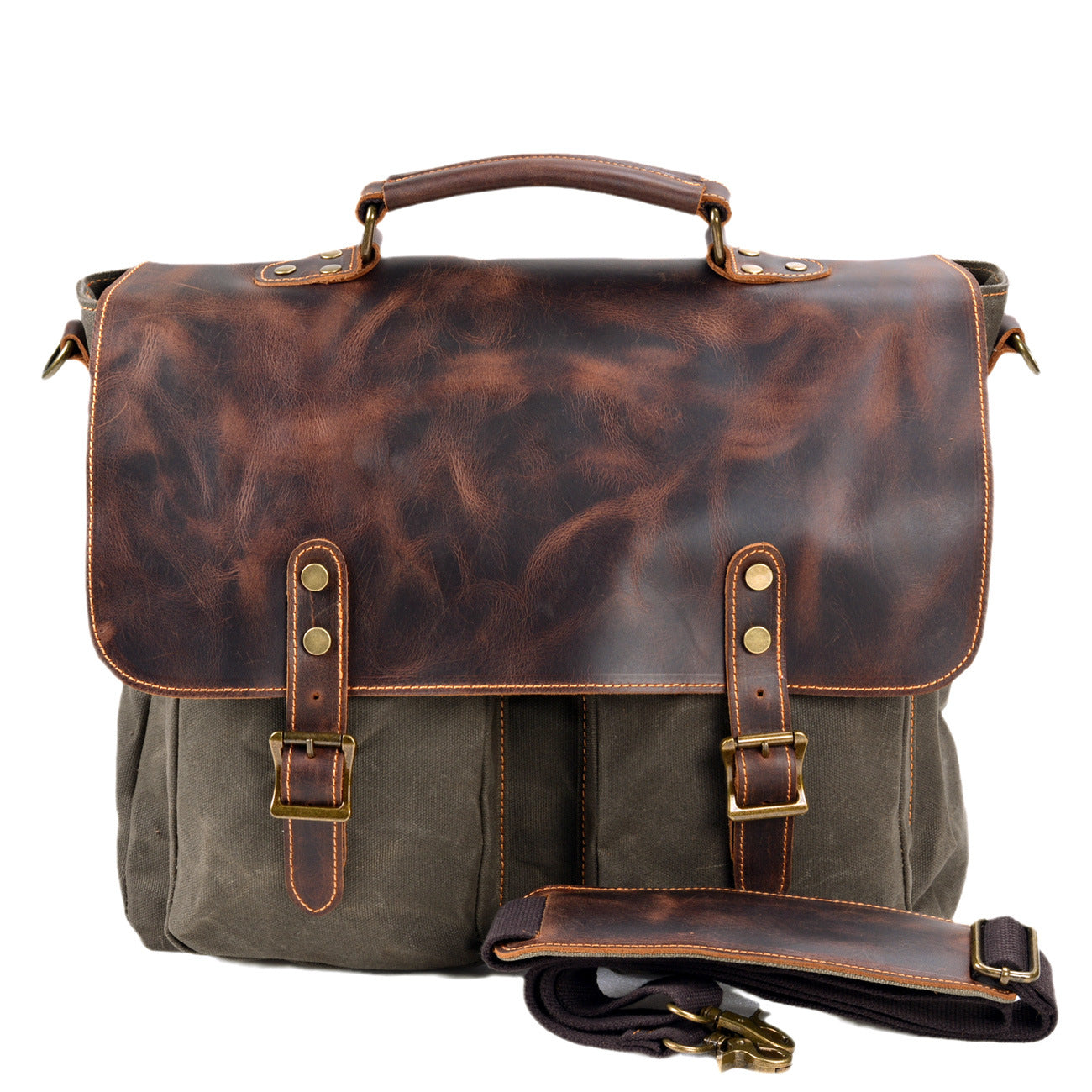 Men's Canvas Stitching Leather Retro Inch Business Men's Briefcases