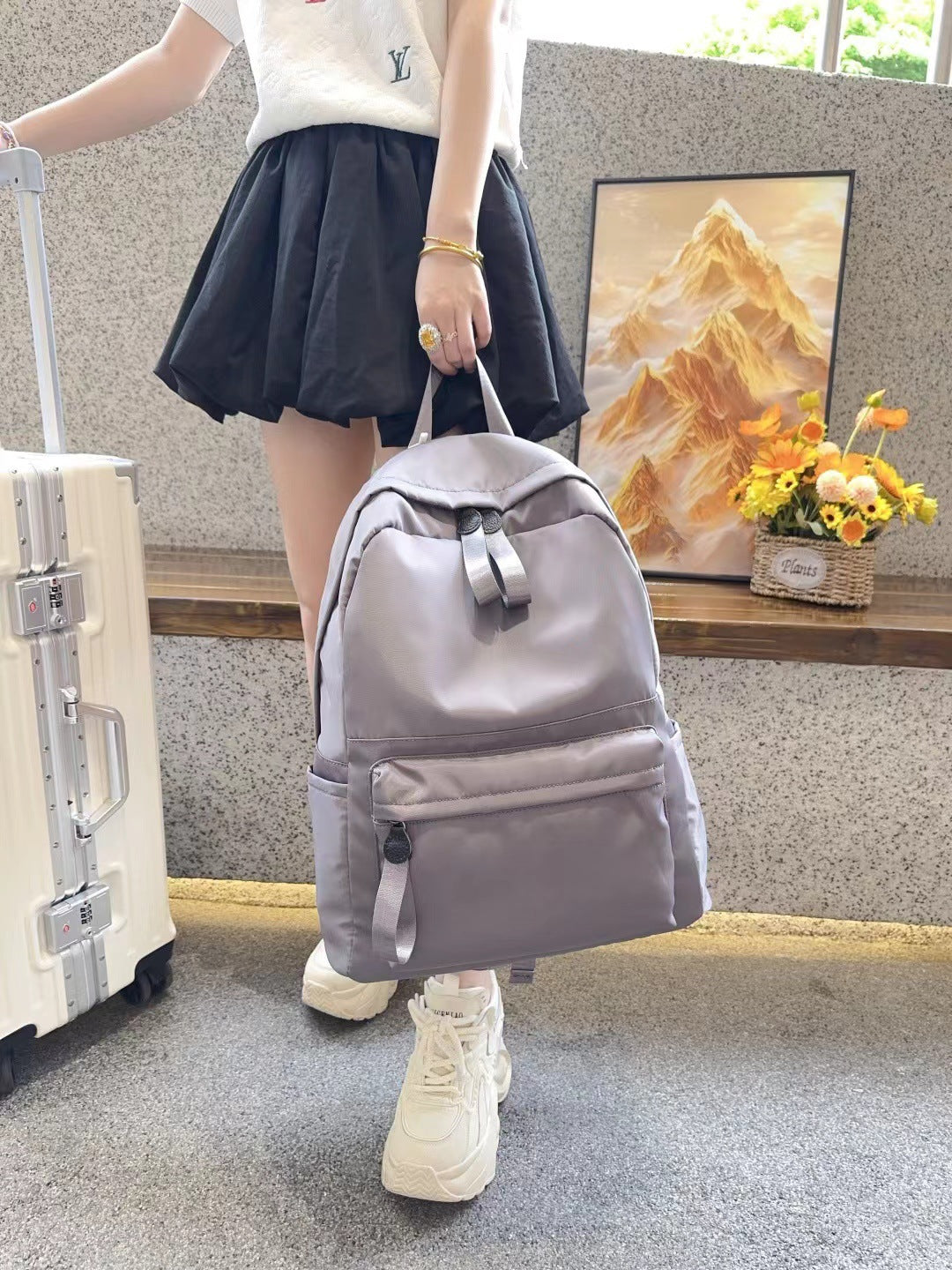 Female Junior High College Solid Color Minimalist Style Niche Middle School Students' Schoolbags