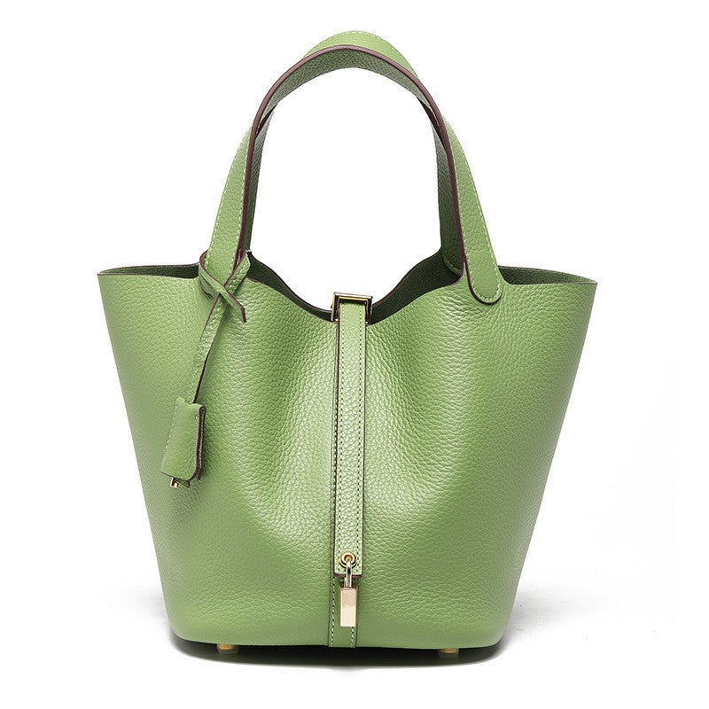 Women's High Quality Genuine Leather Vegetable Basket First Layer Cowhide Bucket Bags