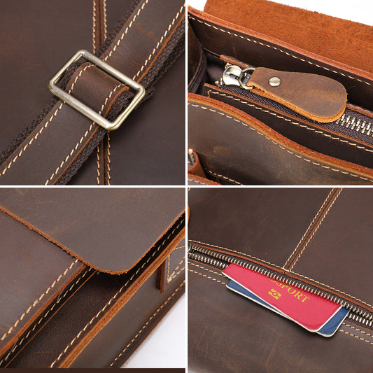 Men's First Layer Cowhide Inch Computer Crazy Men's Messenger Bags
