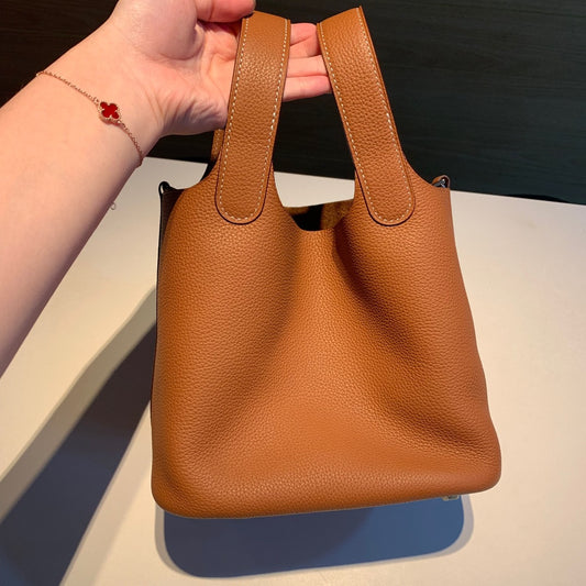 Women's Vegetable Basket Genuine Leather Litchi Grain Bucket Bags