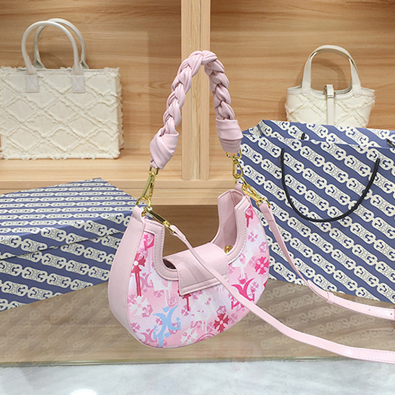 Women's Hand-woven Underarm Fashion Trendy Printed Pink Armpit Bags