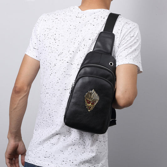 Men's Black Myth Leather Personalized Hand Painted Men's Chest Bags