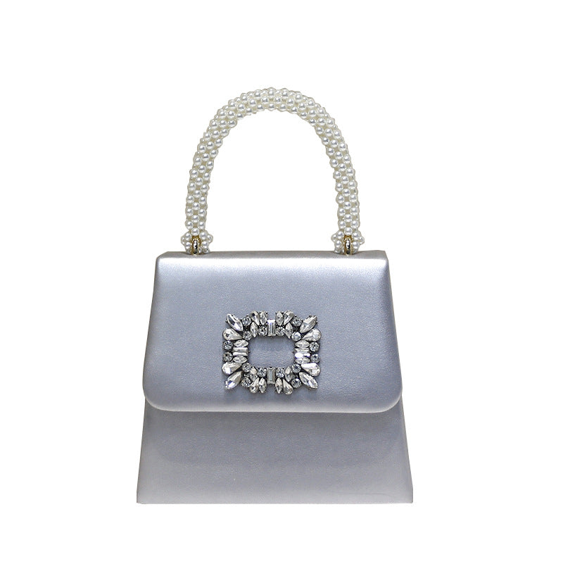 Niche Pearl Hand Rhinestone Chain Show Small Square Bags