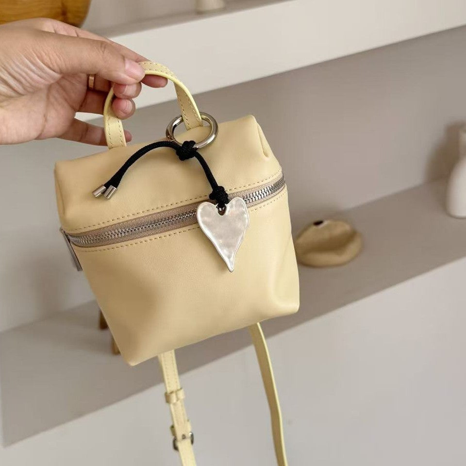 Women's Style Niche Cowhide Lunch Box Love Leather Charm Crossbody Bags