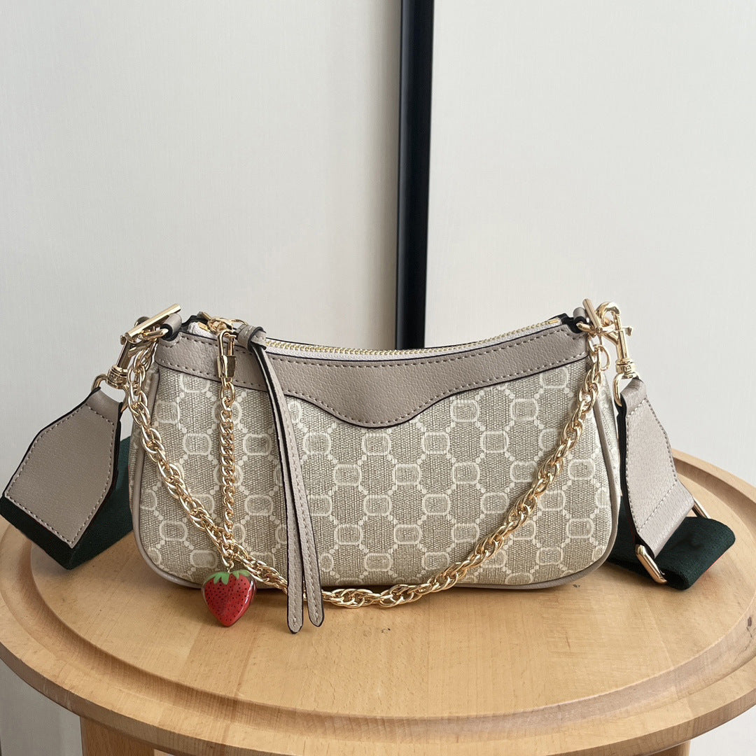 Women's Strawberry Underarm Mahjong Mini Canvas Chain Armpit Bags