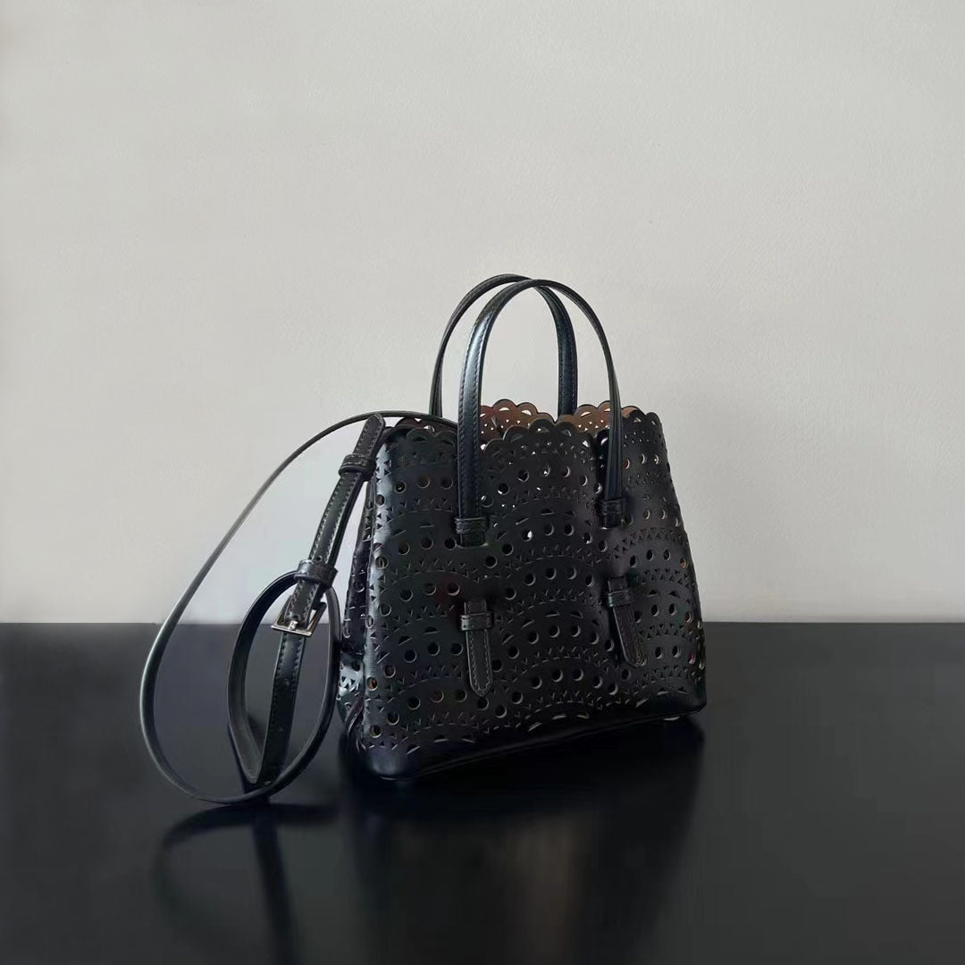 Women's Grain Cowhide Hollow Summer Laser Design Handbags