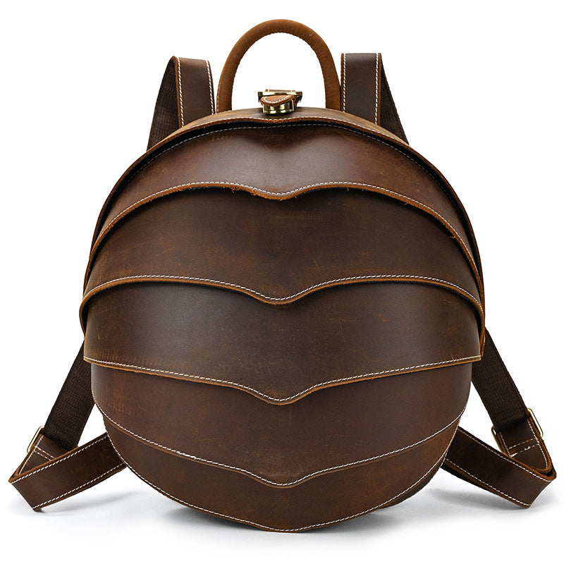 Women's & Men's & Genuine Leather Creative Personalized Beetle Round Crazy Horse Backpacks
