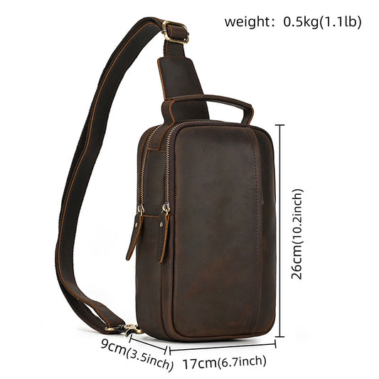 Crazy Horse Leather First Layer Cowhide Men's Chest Bags
