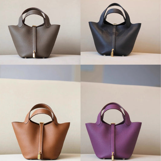 Women's Vegetable Basket Cowhide Handmade Wax Line Handbags