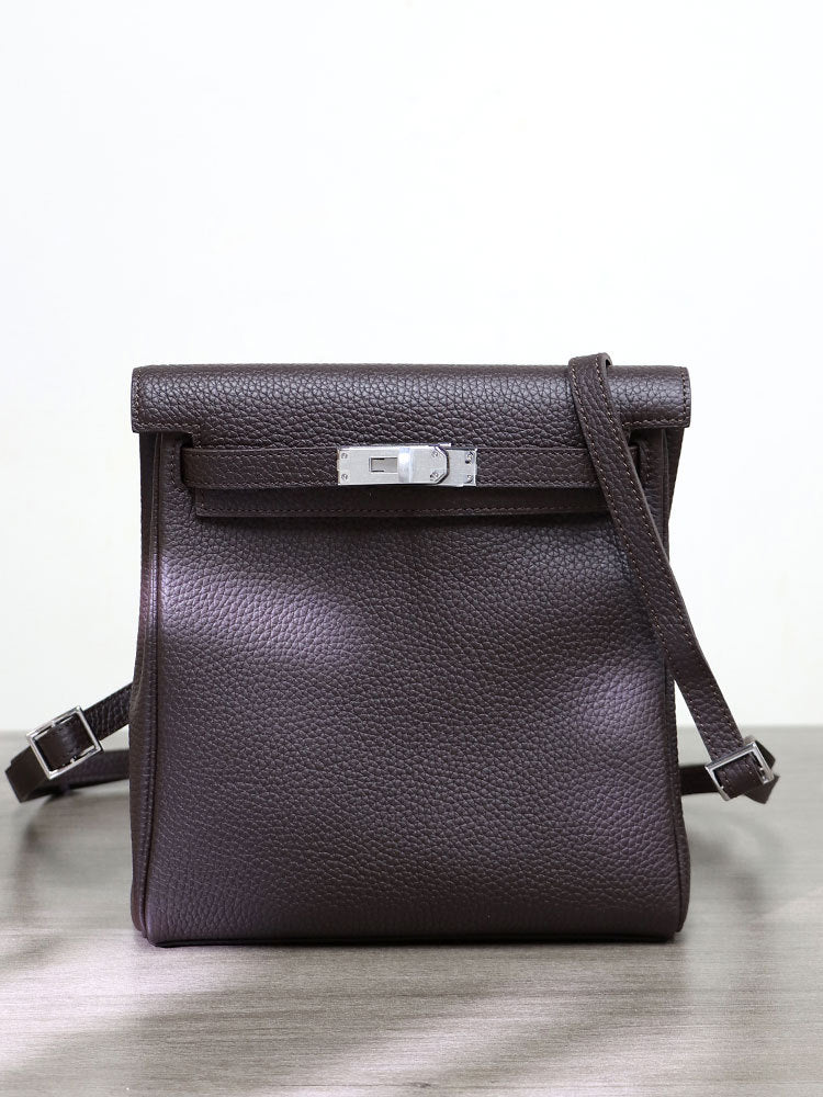 Women's Ebony Color Kelly Portable Fashion Cowhide Backpacks