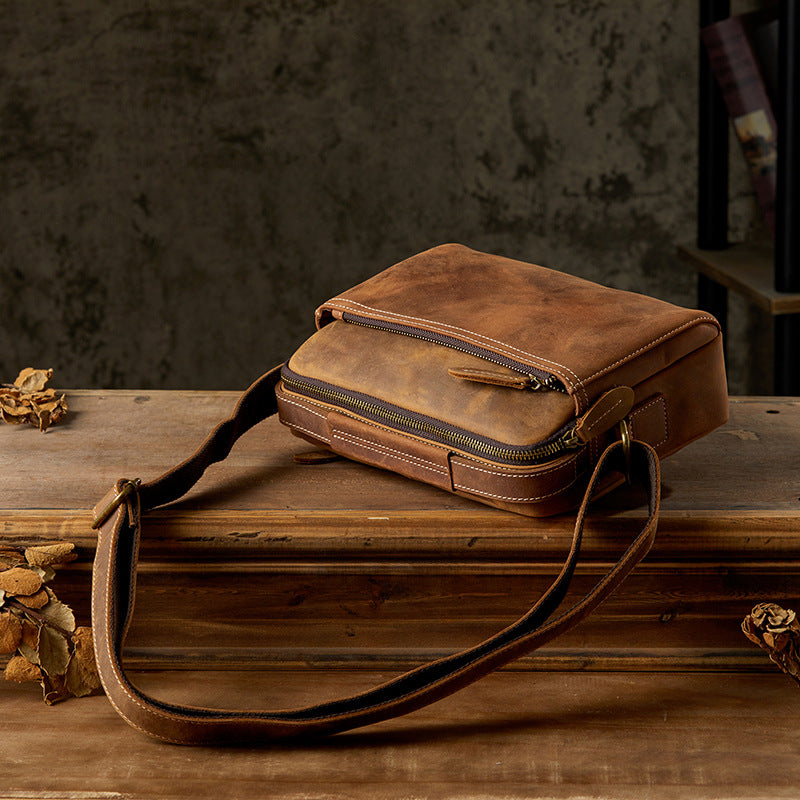 Men's Handmade Cowhide Cross Simple Retro Green Shoulder Bags