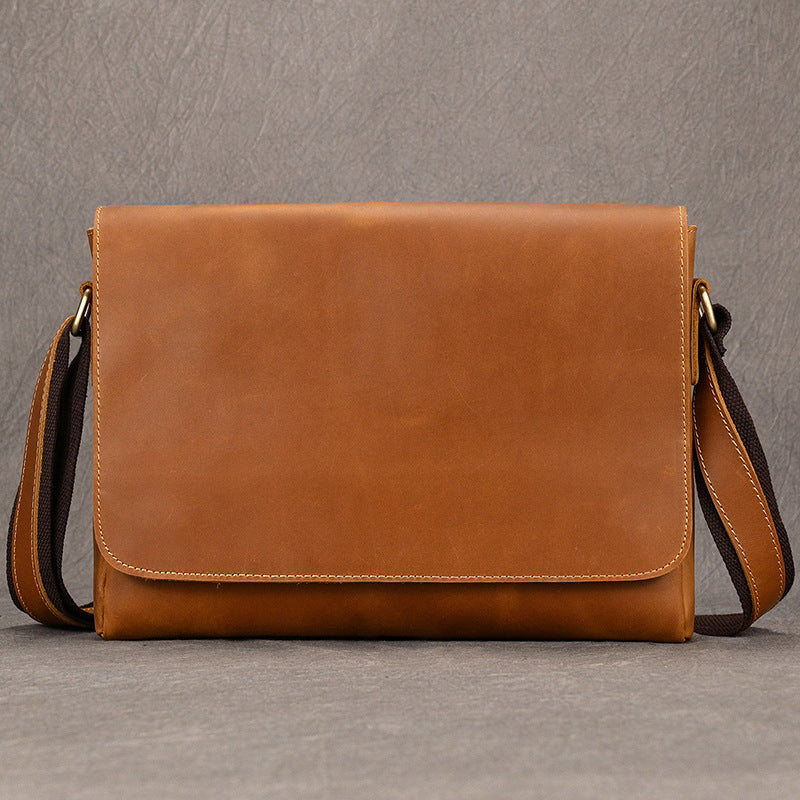Men's Crazy Horse Leather Large Flip Storage Men's Shoulder Bags