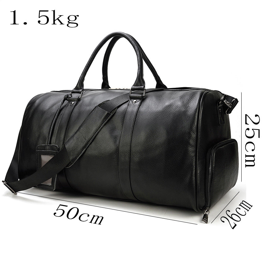 Men's Black Cowhide Large Capacity With Shoe Travel Bags