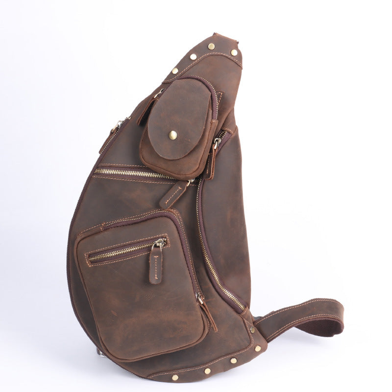 Men's Horse Leather Genuine Large Capacity First Layer Cowhide Riding Men's Chest Bags