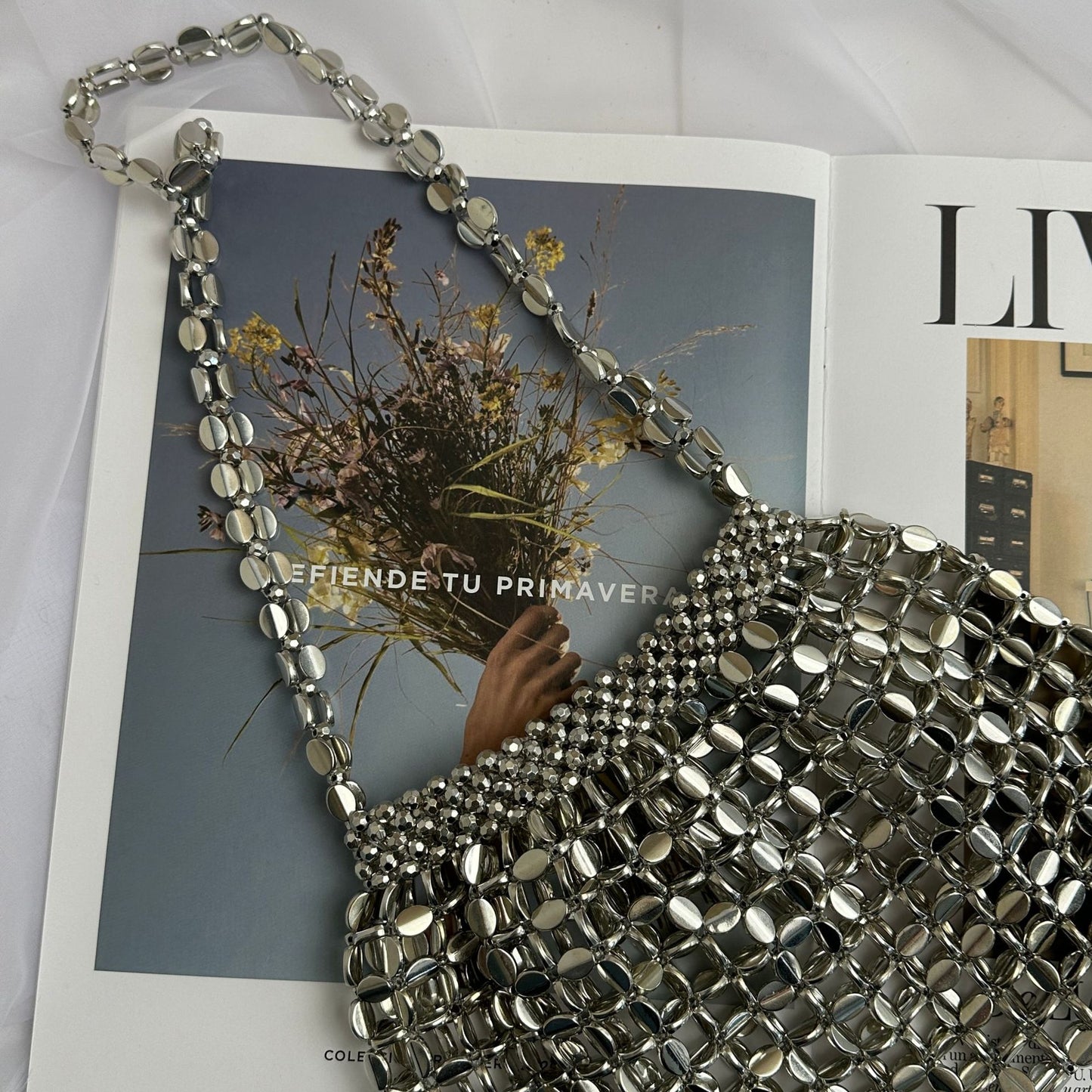 Women's Woven Sier Gold Flat Beads Beaded Armpit Bags