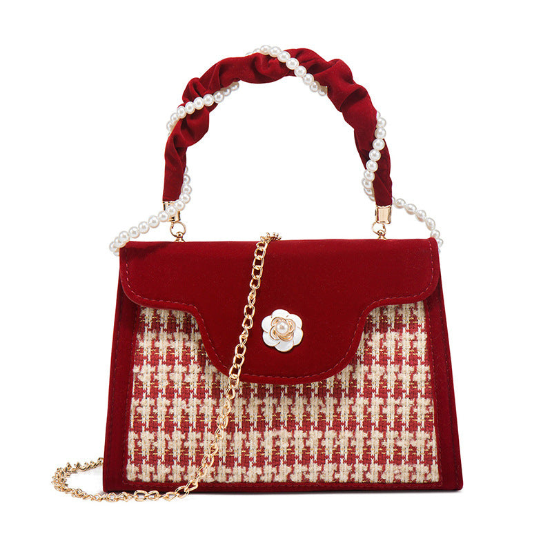 Women's Red Bride Wedding High-grade Chain Camellia Handbags