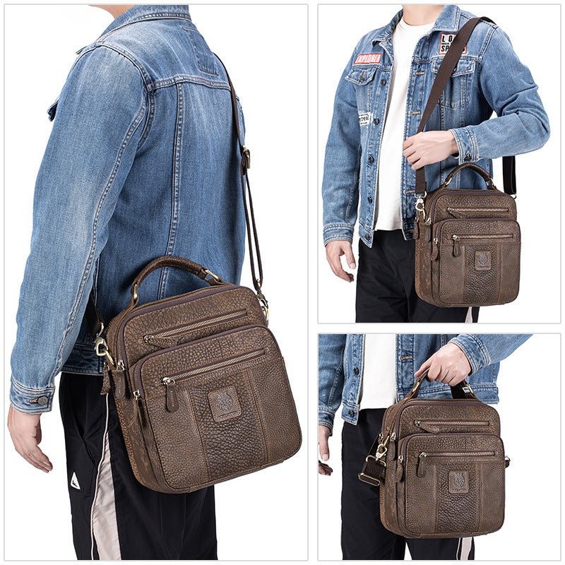 Men's Lion First Layer Cowhide Leather Vintage Men's Shoulder Bags
