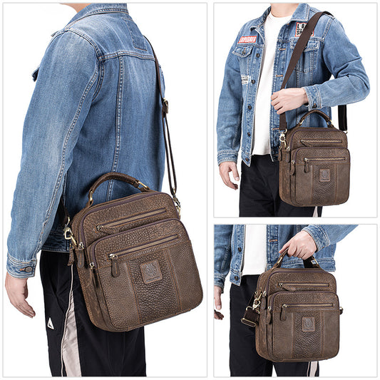 Men's Lion First Layer Cowhide Leather Vintage Men's Shoulder Bags