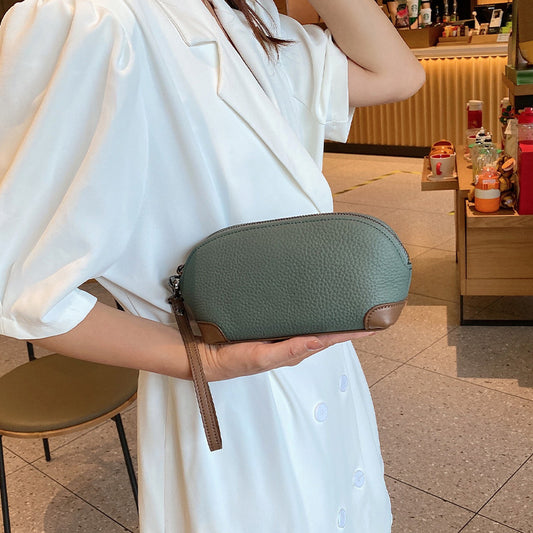 Women's First Layer Leather Contrast Color Portable Handbags