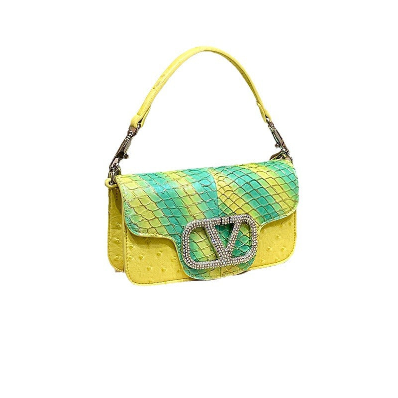 Women's Genuine Leather Light Luxury Diamond Ostrich Cowhide Crossbody Bags