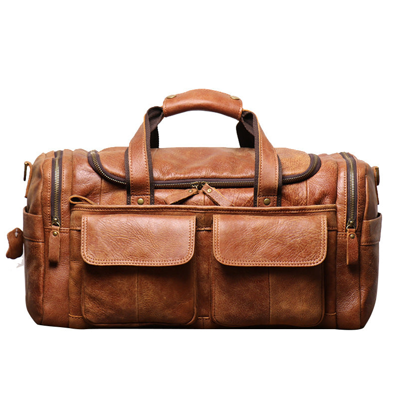 Men's Retro Frosted Leather Portable Genuine Short Travel Bags