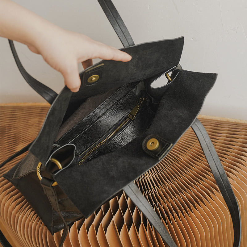 Women's Vertical First Layer Cowhide Large Capacity Bags