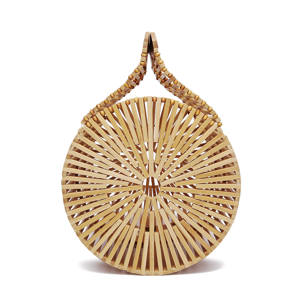 Women's Antique Style Bamboo Woven Oval Hand-held Hollow Handbags