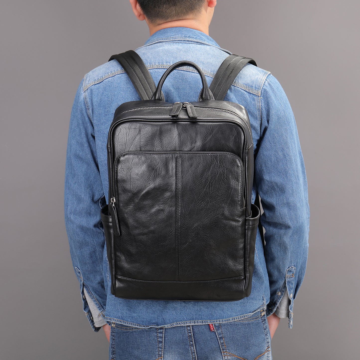 Men's Leather Korean Style Computer Retro Crazy Backpacks