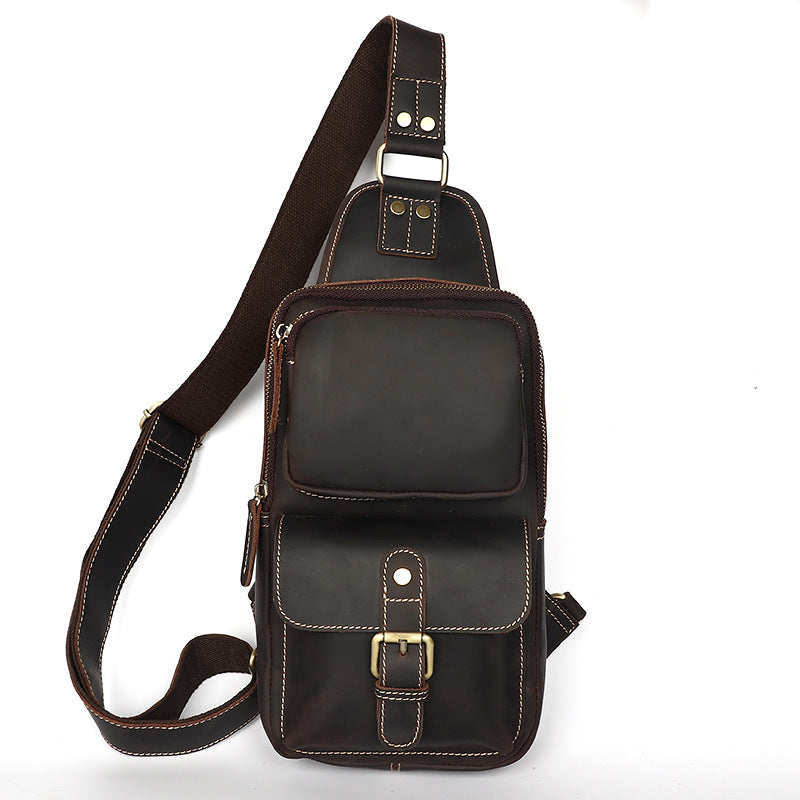Men's Crazy Horse Leather Genuine Retro First Men's Chest Bags