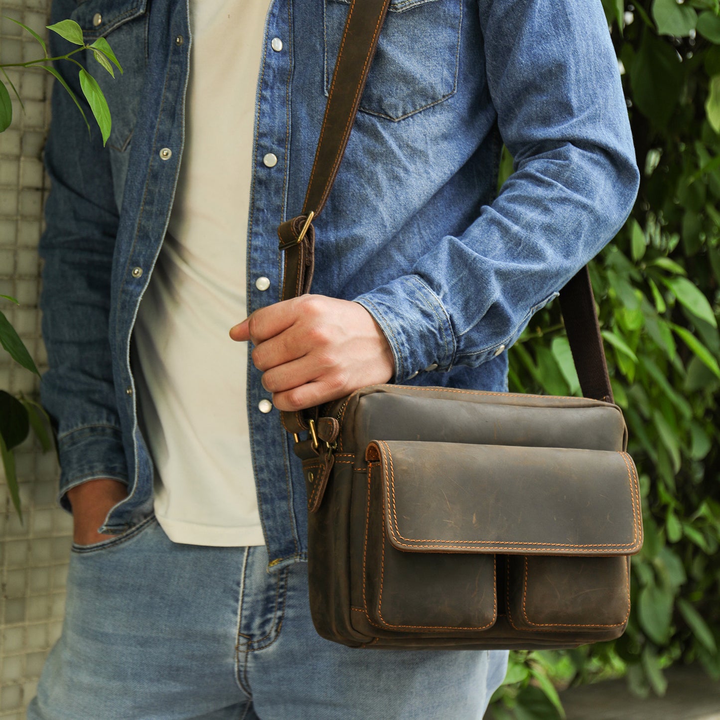 Men's Genuine Leather First Layer Cowhide Men's Shoulder Bags