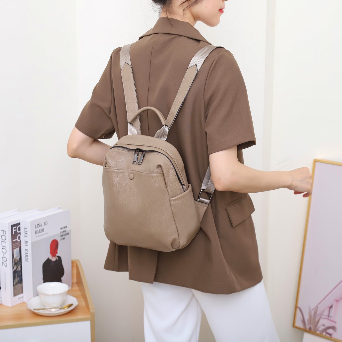 First Layer Cowhide University Style Large Backpacks