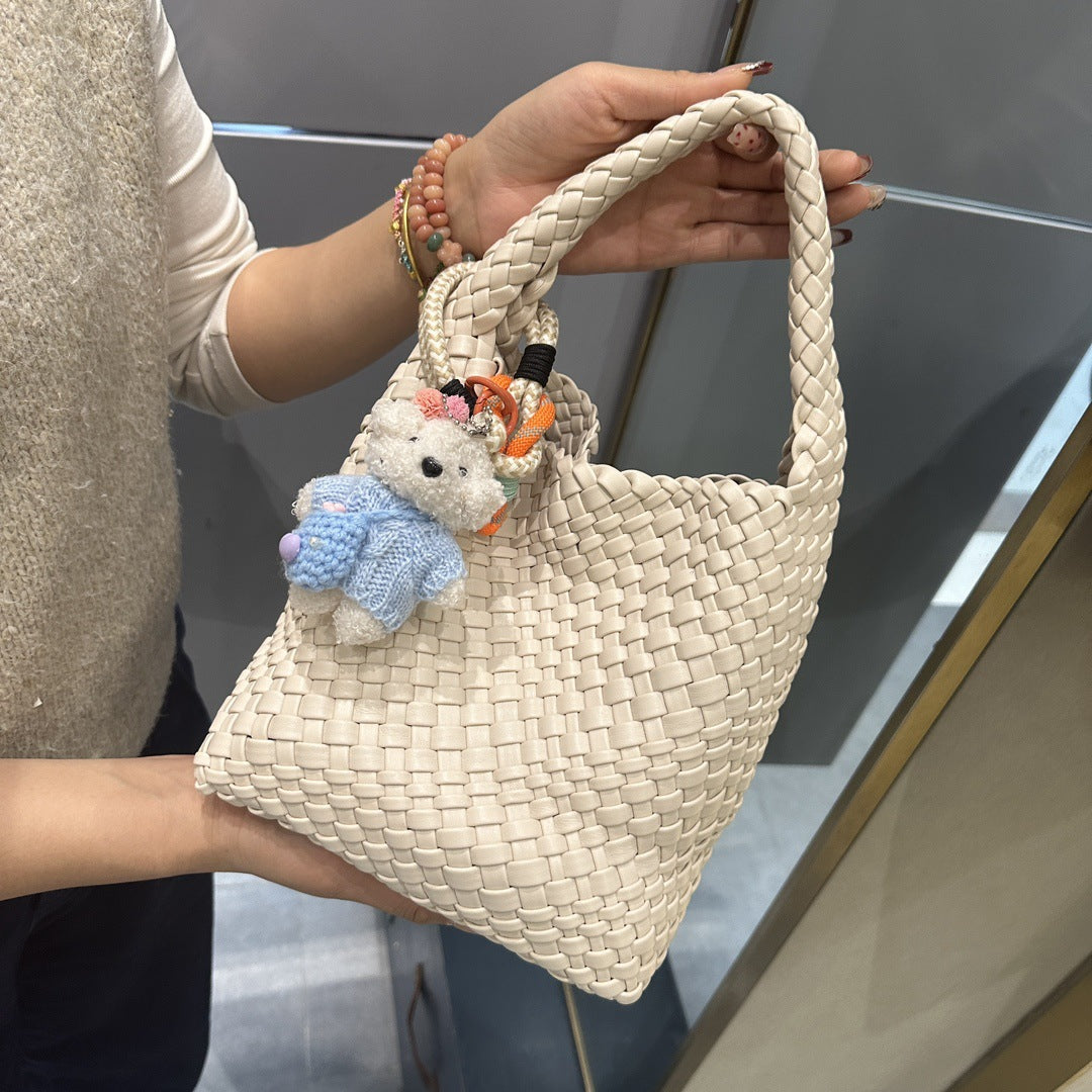 Women's Handmade Woven Vegetable Basket Cowhide Portable Shoulder Bags
