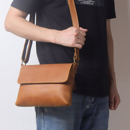 Men's Retro Simple Leather Crazy Horse Large Men's Shoulder Bags