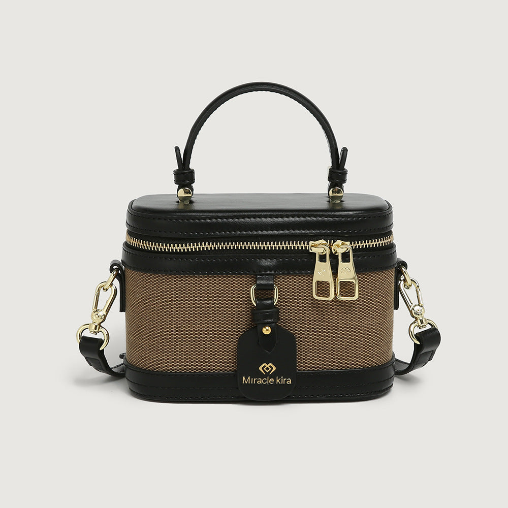 Women's Black White Rhombus Round Box High Shoulder Bags