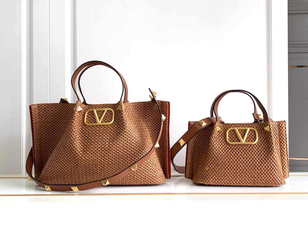Women's Retro Portable Shopping Woven Genuine Leather Crossbody Bags