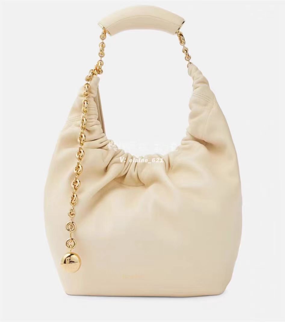 Pleated Soft Cowhide Underarm Chain Genuine Bucket Bags