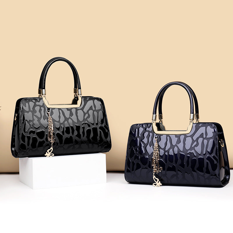 Women's Patent Leather Fashion Boston Big Textured Handbags
