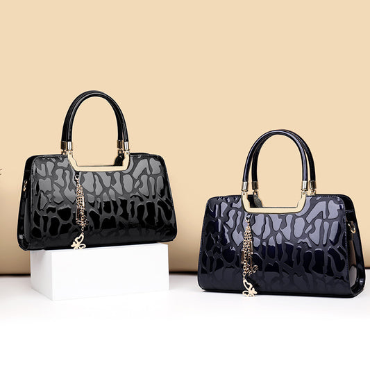 Women's Patent Leather Fashion Boston Big Textured Handbags
