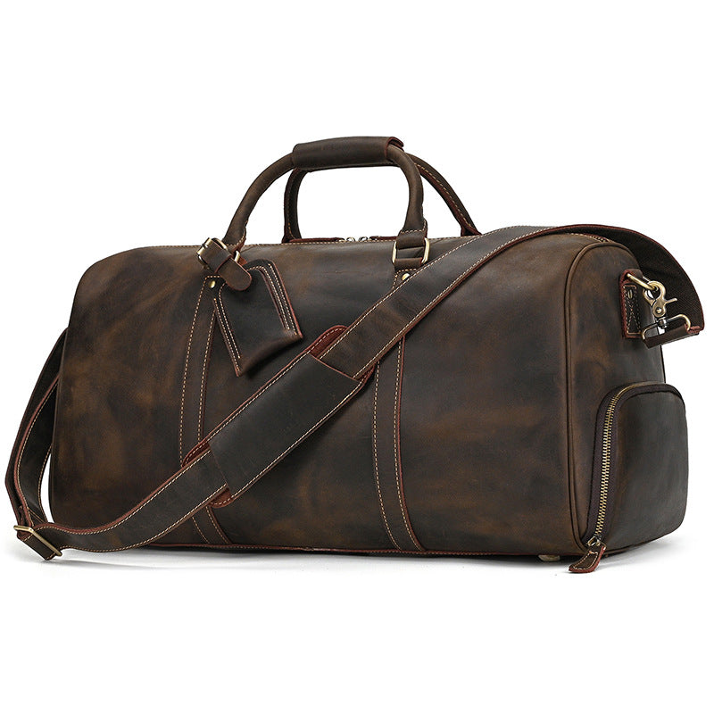 Men's Crazy Horse Leather Cowhide With Shoe Travel Bags