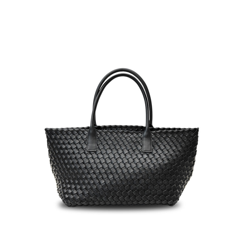Women's Leather Weave Vegetable Basket Cowhide Large Tote Bags