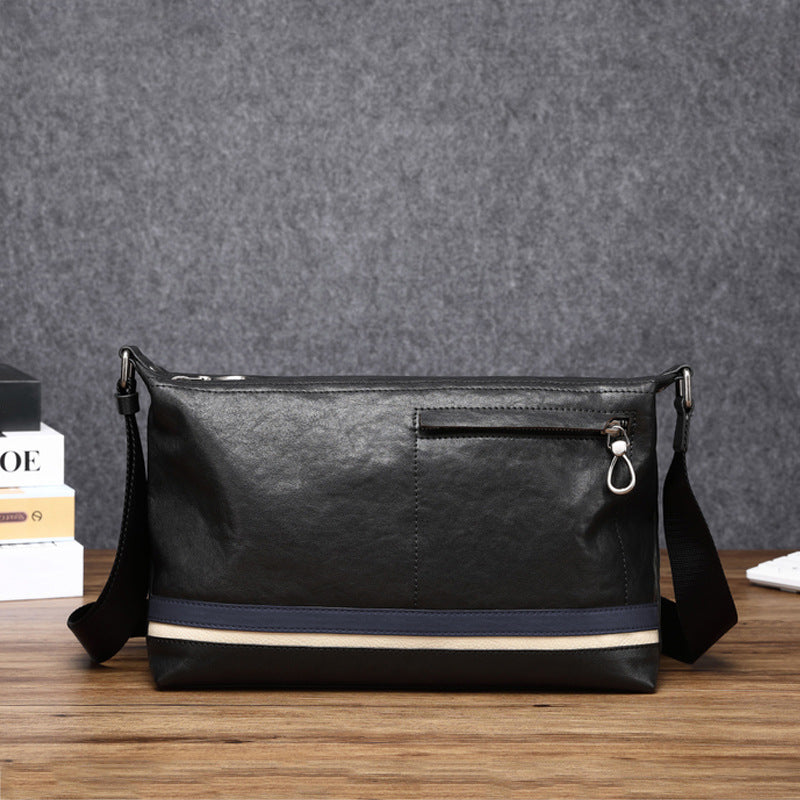 Men's Single Leather Vertical First Layer Cowhide Large Men's Shoulder Bags