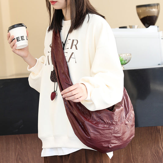 Women's Retro Soft Leather Dumpling Fashion Pleated Shoulder Bags